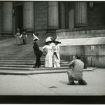 Bill Cunningham photographing five models, ca. 1968−76. (New-York Historical Society Library, Gift of Bill Cunningham)